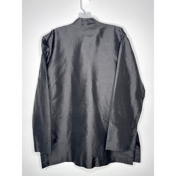 Vintage 100% Thai Silk Jacket Black Mandarin Collar Frog Buttons large - Picture 4 of 14